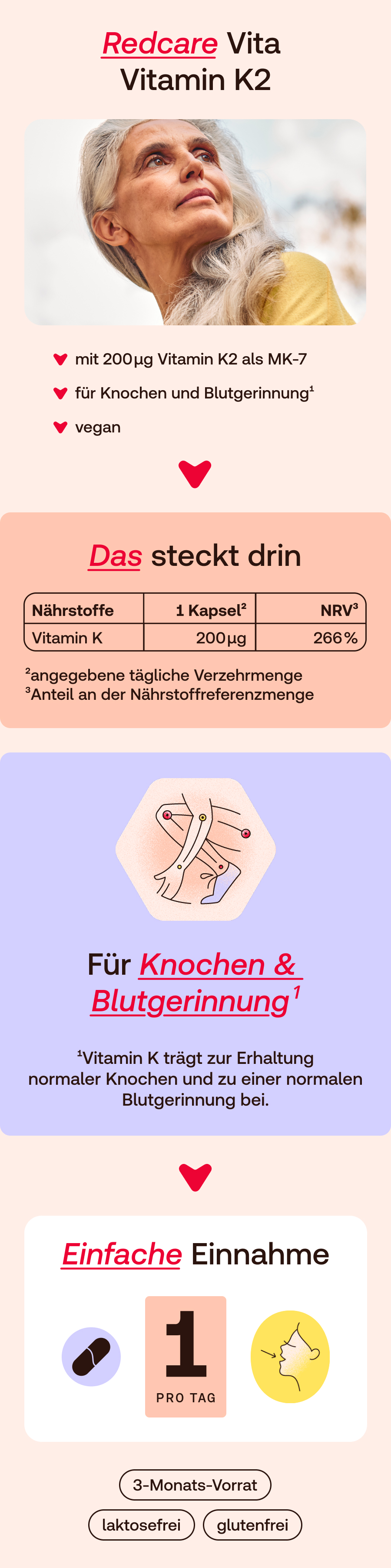 Redcare Vita Vitamin K2: Für Knochen & Blutgerinnung, 100 Kapseln.