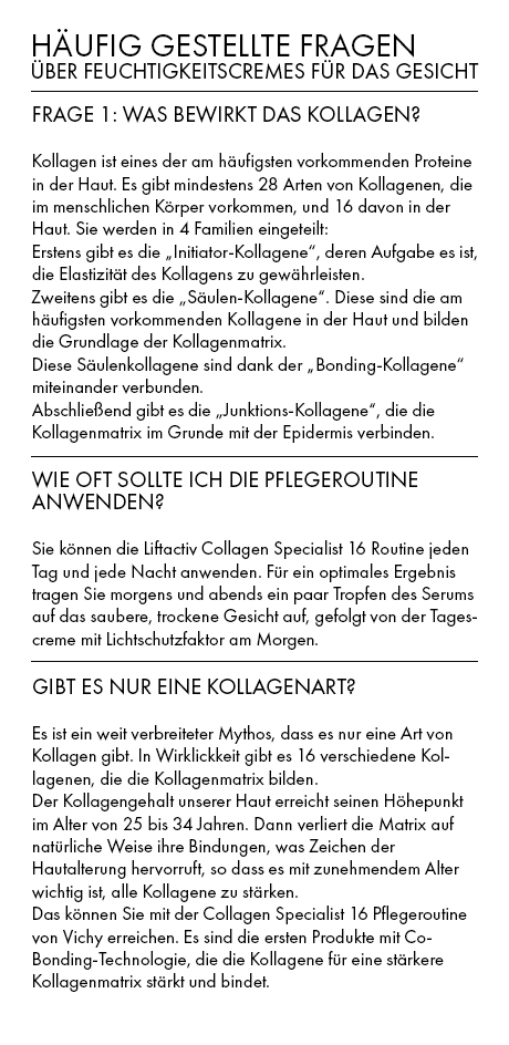 Häufig gestellte Fragen. Was bewirkt Kollagen? Wie oft soll ich die Pflegeroutine anwenden? Gibt es nur eine Kollagenart?
