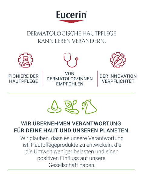 Eucerin: Pionier der Hautpflege, von Dermatologen empfohlen, Innovation verpflichtet.
