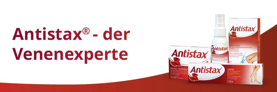 Antistax - der Venenexperte. Produktübersicht: Frischgel, Beinspray, Creme, Filmtabletten.