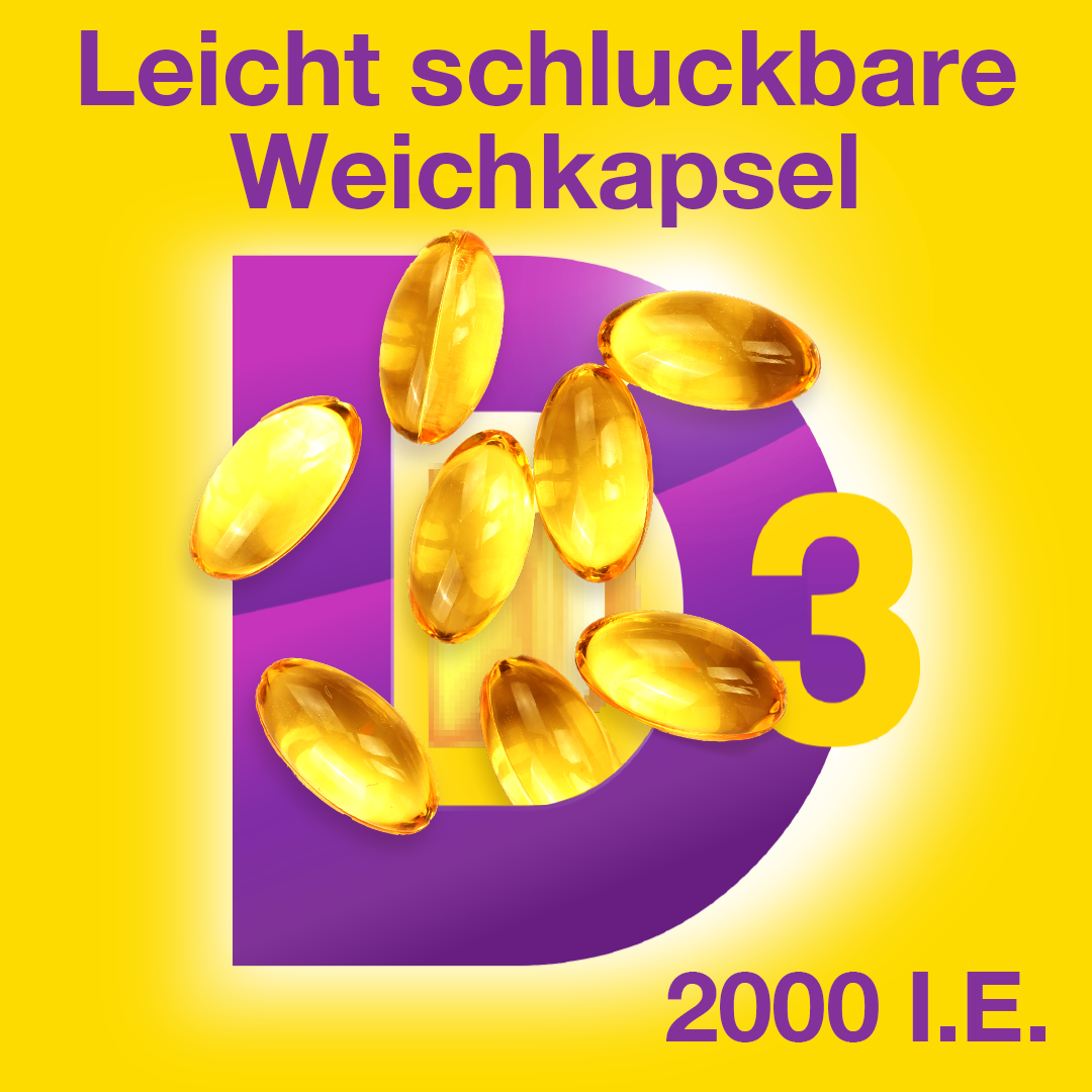 VIGANTOLVIT Vitamin D3 2000 I.E. Leicht schluckbare Weichkapsel.