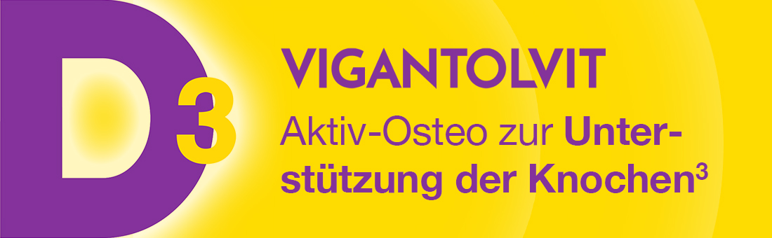 VIGANTOLVIT Aktiv-Osteo Packung mit 60 Tabletten, Vorderseite mit großem D3-Logo.