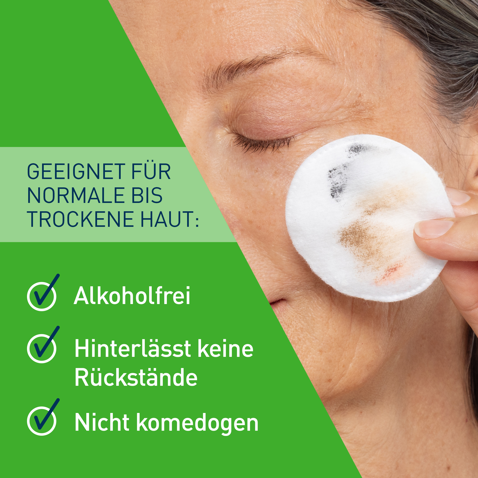 Geeignet für normale bis trockene Haut: Alkoholfrei, hinterlässt keine Rückstände, nicht komedogen.