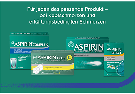 Produktsoriment Aspirin Complex Aspirin Plus Aspirin Effect Aspirin Text: