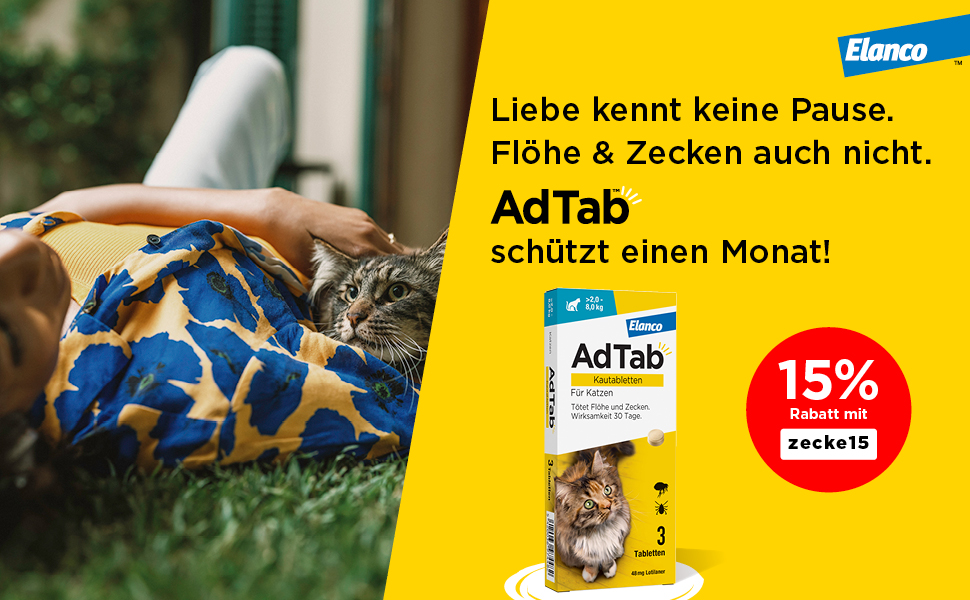 AdTab Kautabletten für Katzen: Packung mit 3 Tabletten, für Katzen von 2-8 kg.