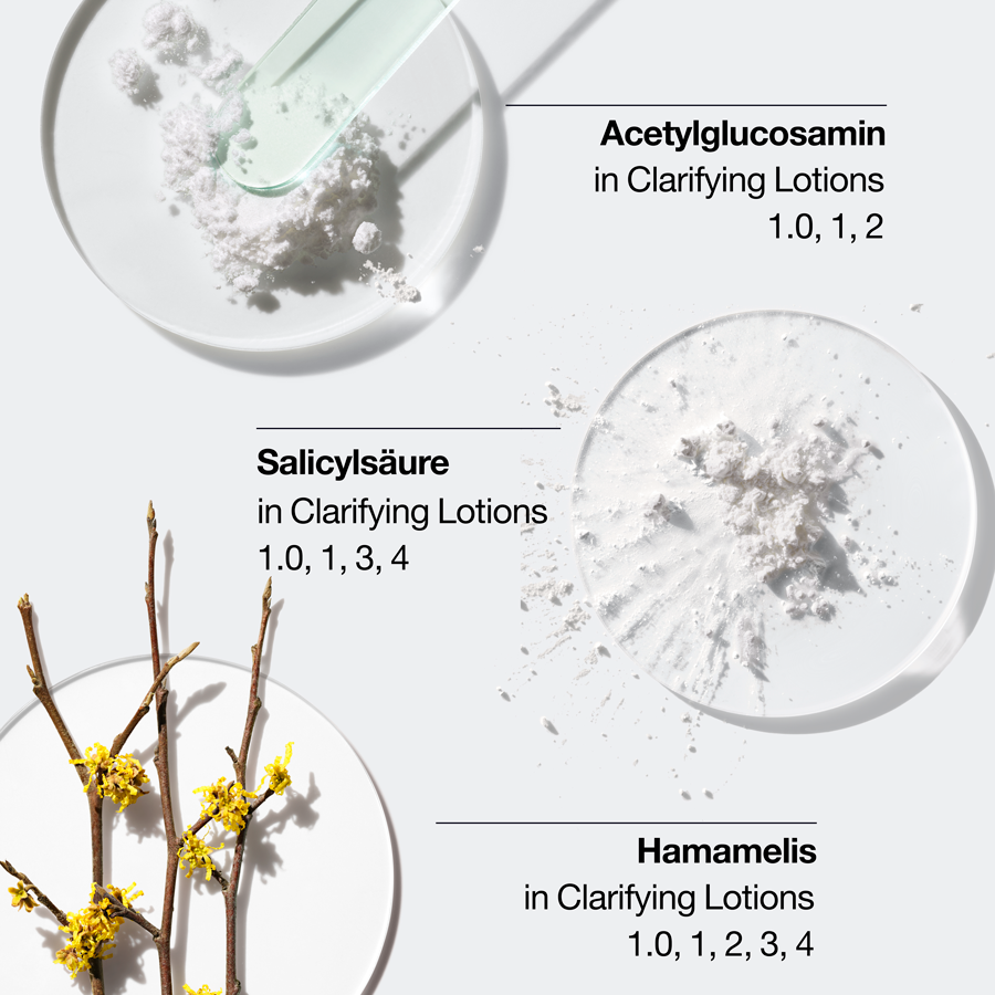 Drei CLINIQUE Produkte. Reinigung, Peeling und Feuchtigkeitspflege. Text und Produktabbildungen.