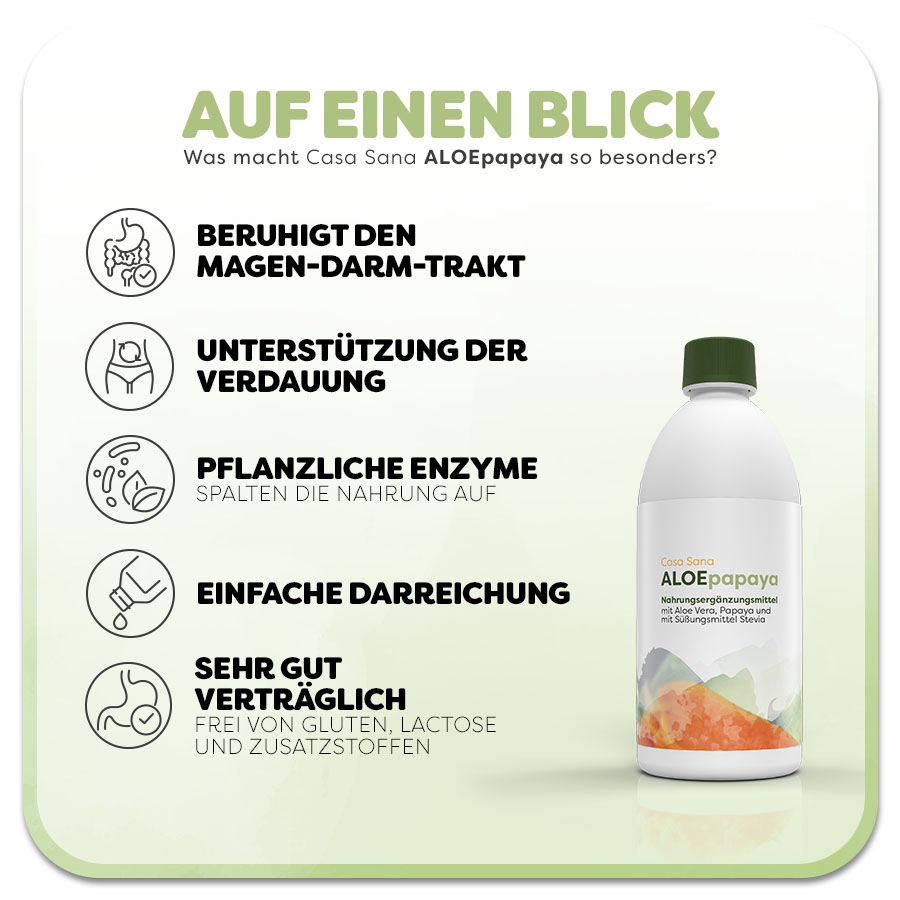 Casa Sana ALOEpapaya, Sodbrennen, Reflux, Aloe vera, Papaya, Völlegefühl, Blähbauch, verdauungsfördernd, Naturheilkunde