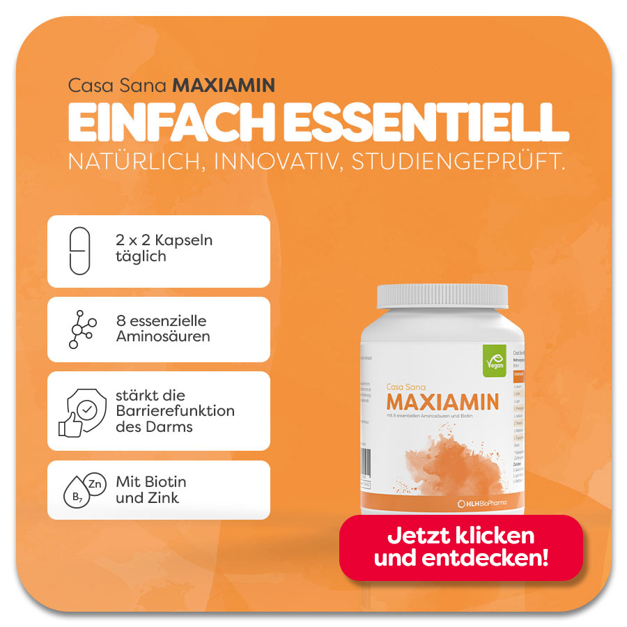 Blauer Hintergrund mit weißen Elementen. Text: Bauchprobleme? Casa Sana Bauch Gut. Vegan.