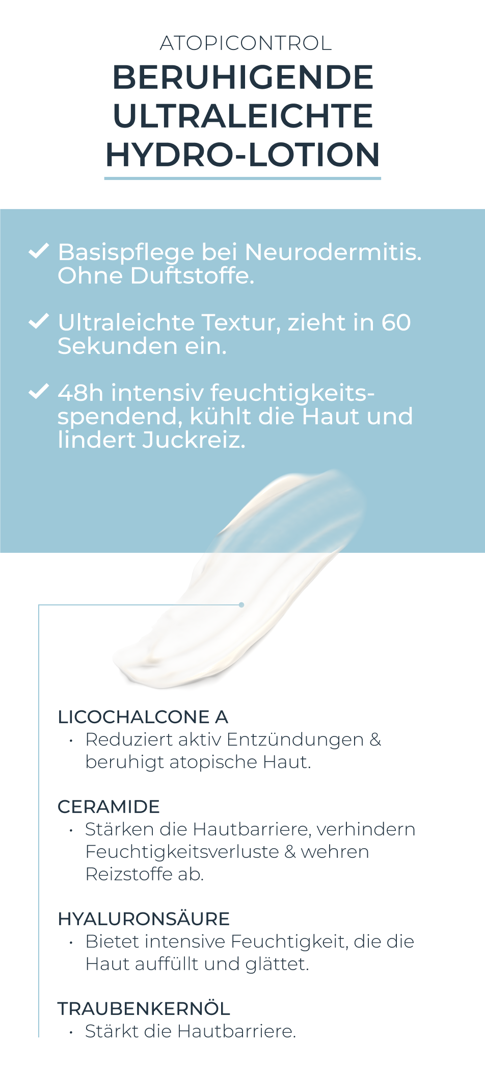 Feuchtigkeitscreme, juckende Haut, Süßholzwurzelextrakt, Hyaluron, Eucerin Lotion, Neurodermitis Lotion, Juckreiz am ganzen Körper, Hautbarriere, trockene Haut, Hautpflege, Neurodermitis Hautpflege, Neurodermitis Creme, Creme Dermatitis