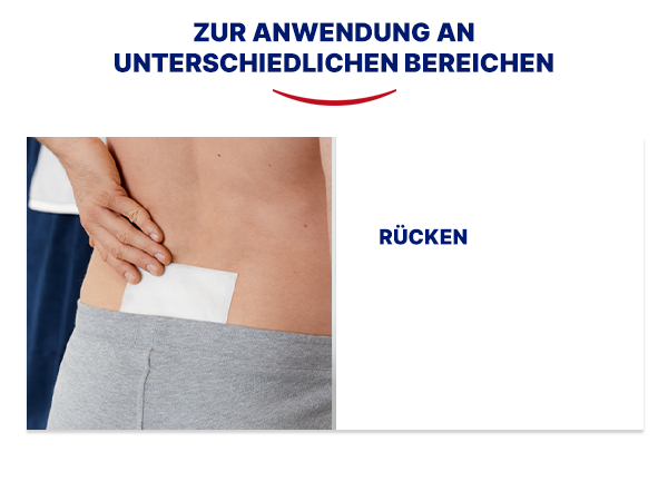 Anwendung an Rücken. Ein Mann mit einem weißen Pflaster auf dem Rücken.