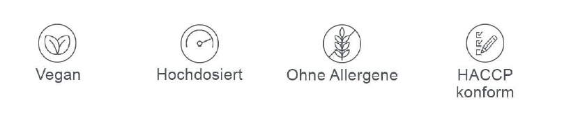 Vegan, hochdosiert, ohne Allergene, HACCP konform.